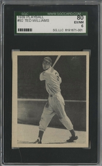 1939 Play Ball #92 Ted Williams Rookie Card - SGC 80 EX/NM 6